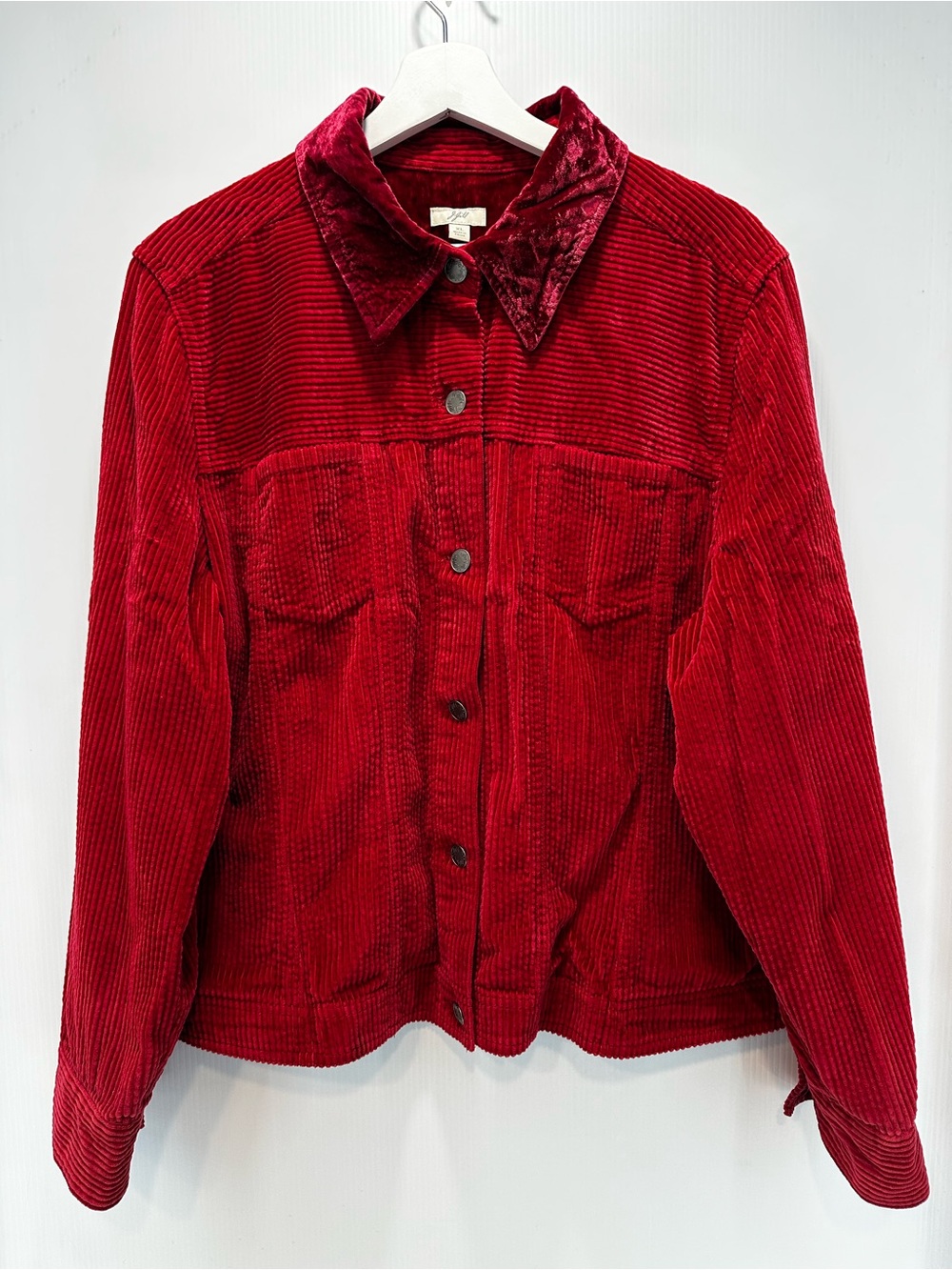 Vintage J.jill Red Corduroy Trucker Jacket with Velvet Collar Size XL